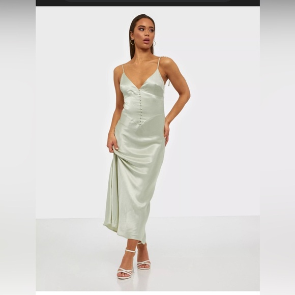Elegant Sage‎ Green Satin Slip Dress BARDOT - Picture 1 of 11